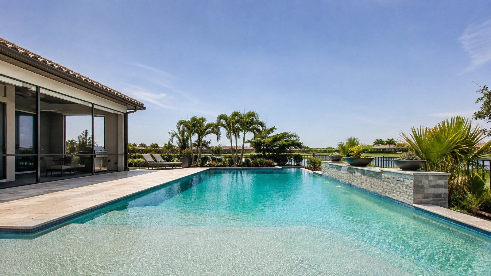 A residential pool with a blue-to-teal water gradient representing a range of finish choices